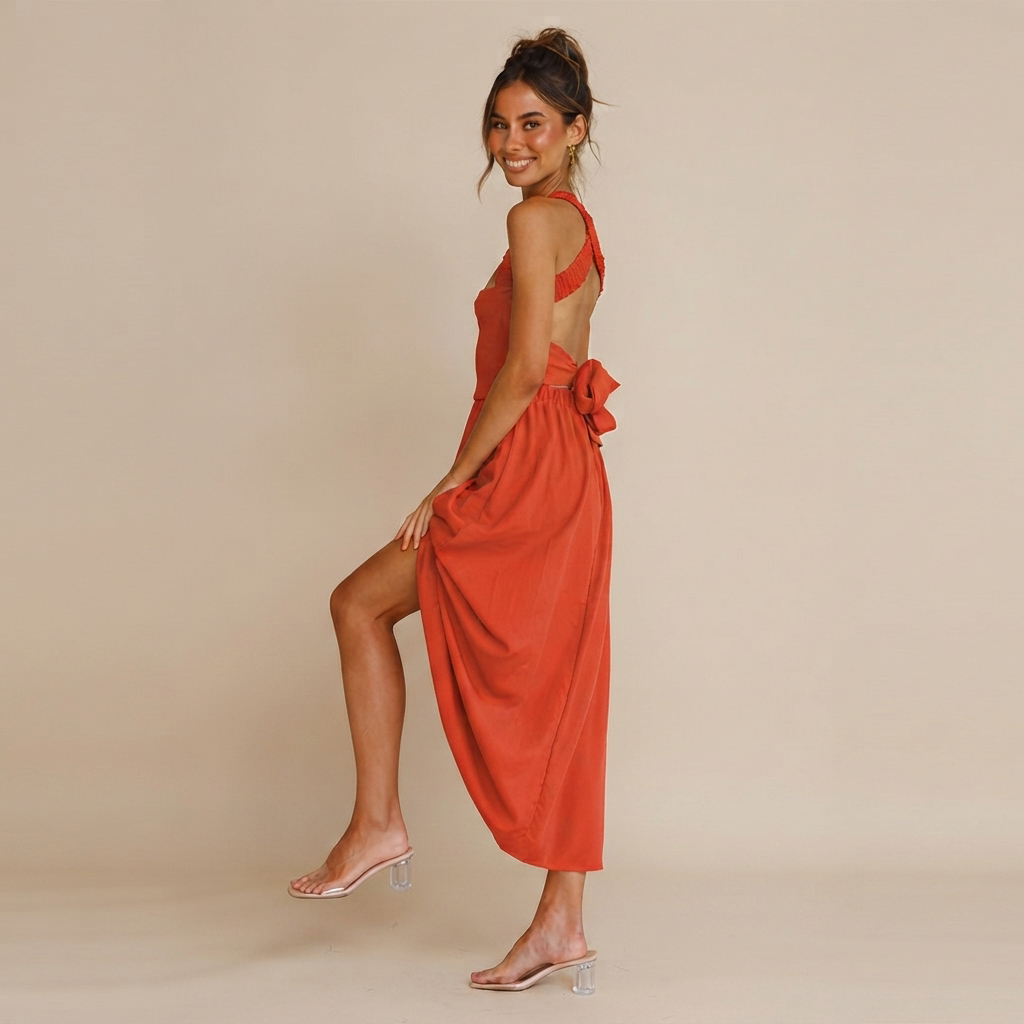 Lena - Vestido Midi Sofisticado con Cuello Cuadrado