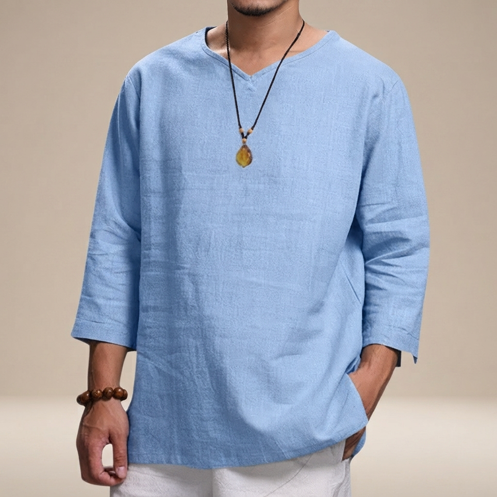Edwin - Blusa Casual Suelta con Cuello en V