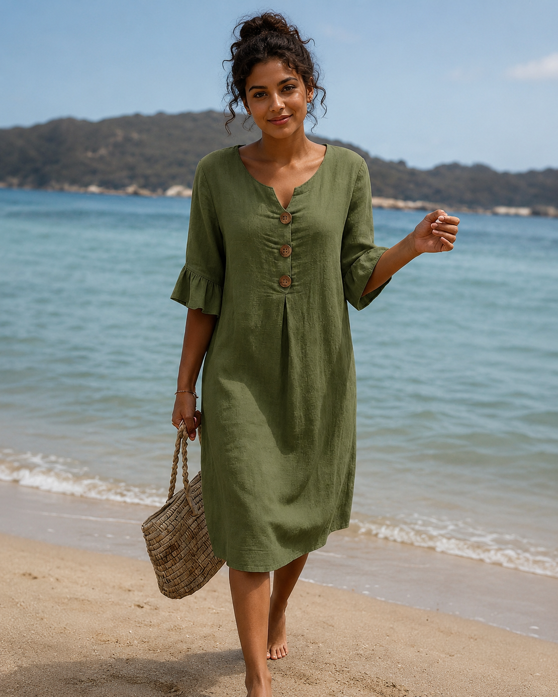 Éliane - Vestido Sofisticado con Botones y Cuello en V