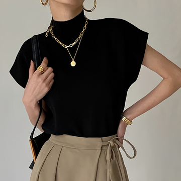 Lesley - Blusa cómoda de cuello alto
