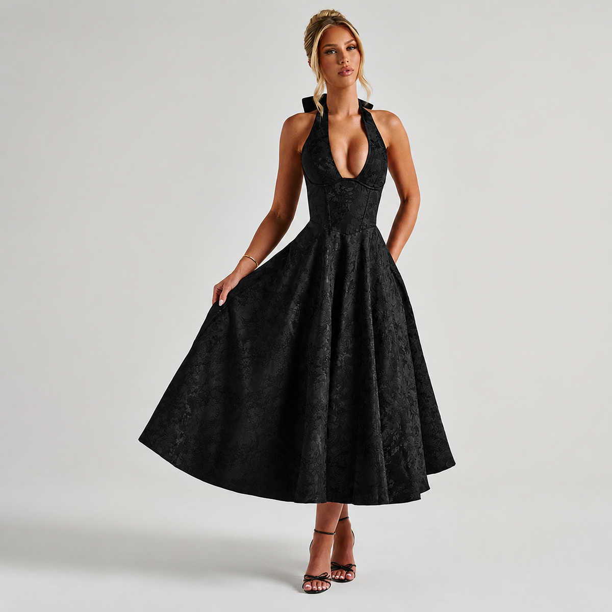 Dahlia - Vestido Formal sin Mangas con Cuello Halter en V