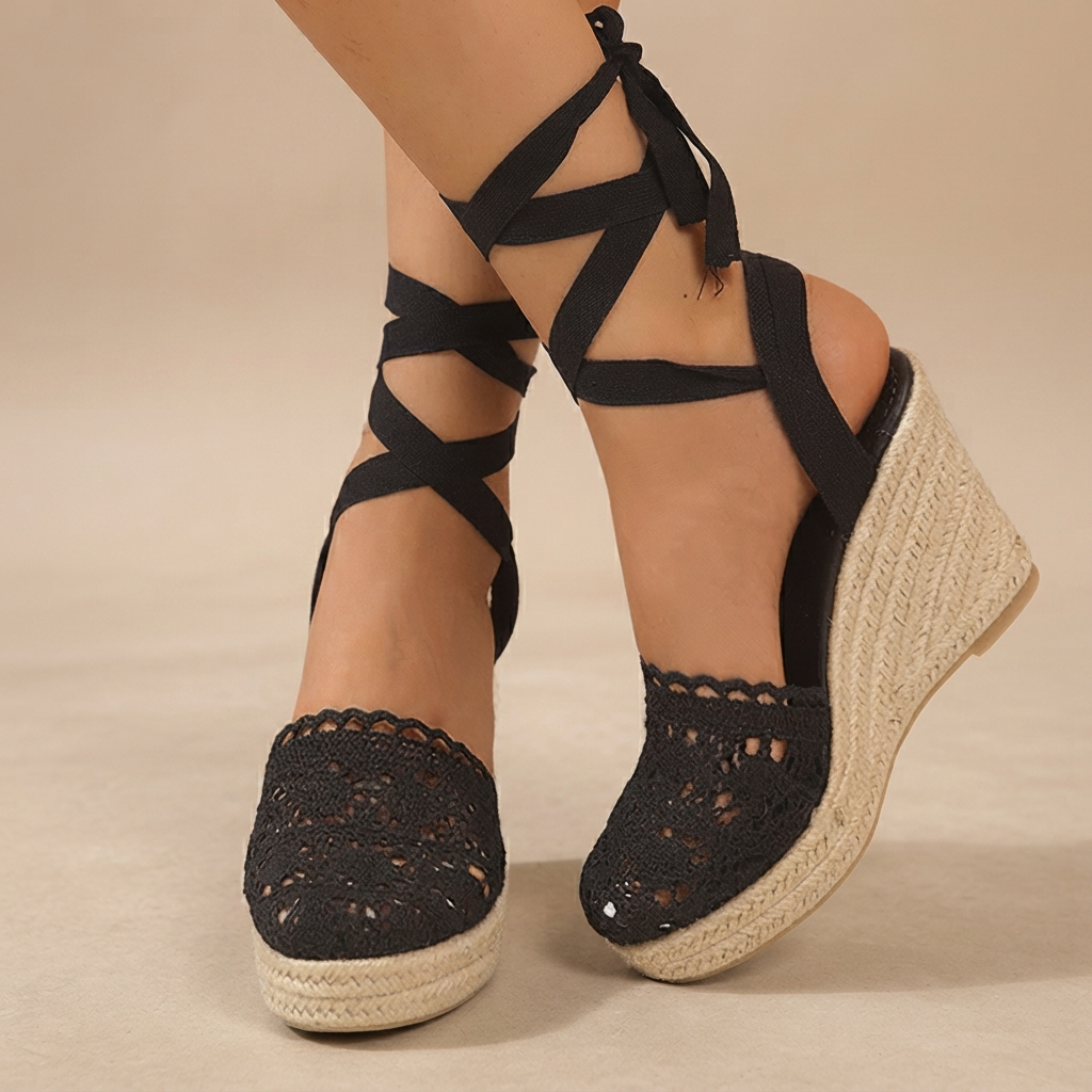 Jeanede - Sandalias Elegantes de Cuña con Cordones