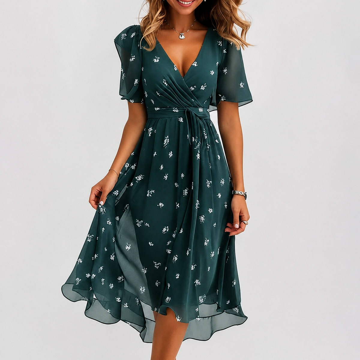 Luella - Vestido Midi Suave con Cuello en V