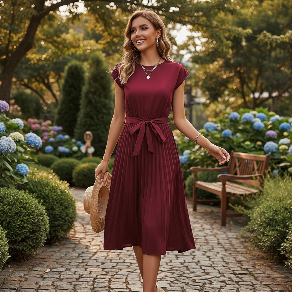 Jelica - Vestido Midi Elegante con Pliegues