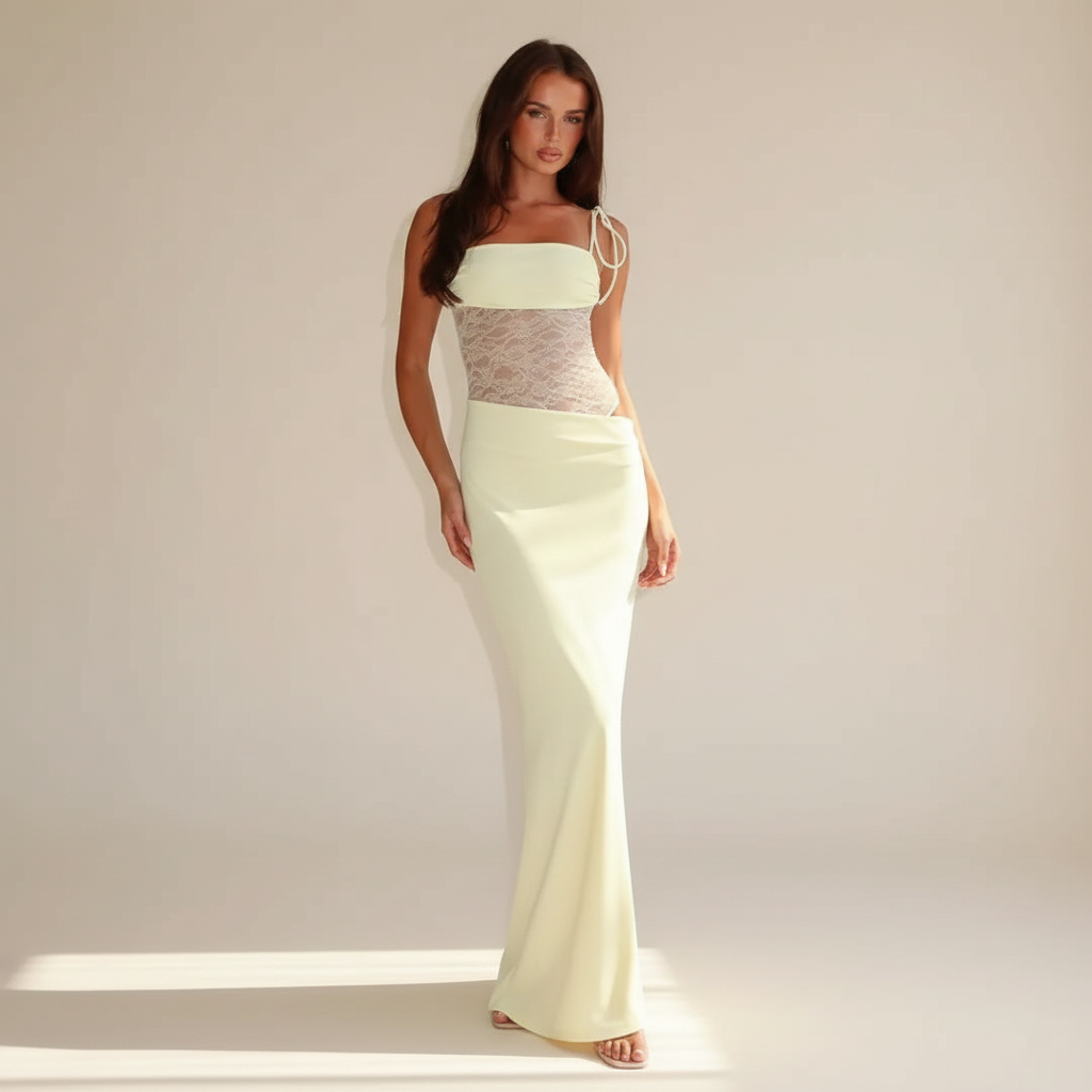Darlaine - Vestido Largo Elegante con Tirantes y Encaje