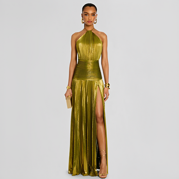 Naira - Vestido Elegante con Pliegues y Abertura