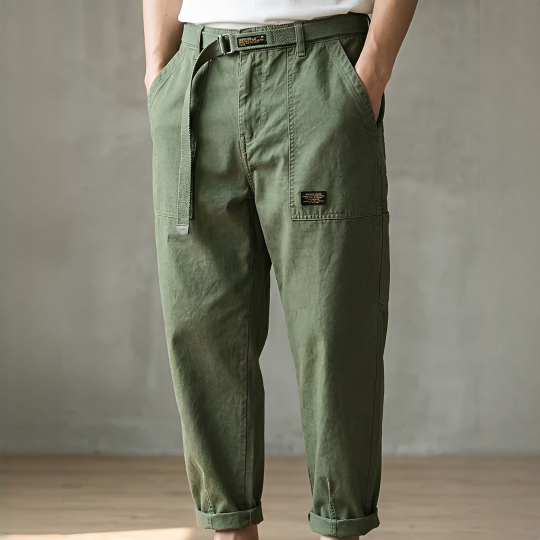Jeoffrey - Pantalones Casuales con Cinturón y Ajuste Holgado