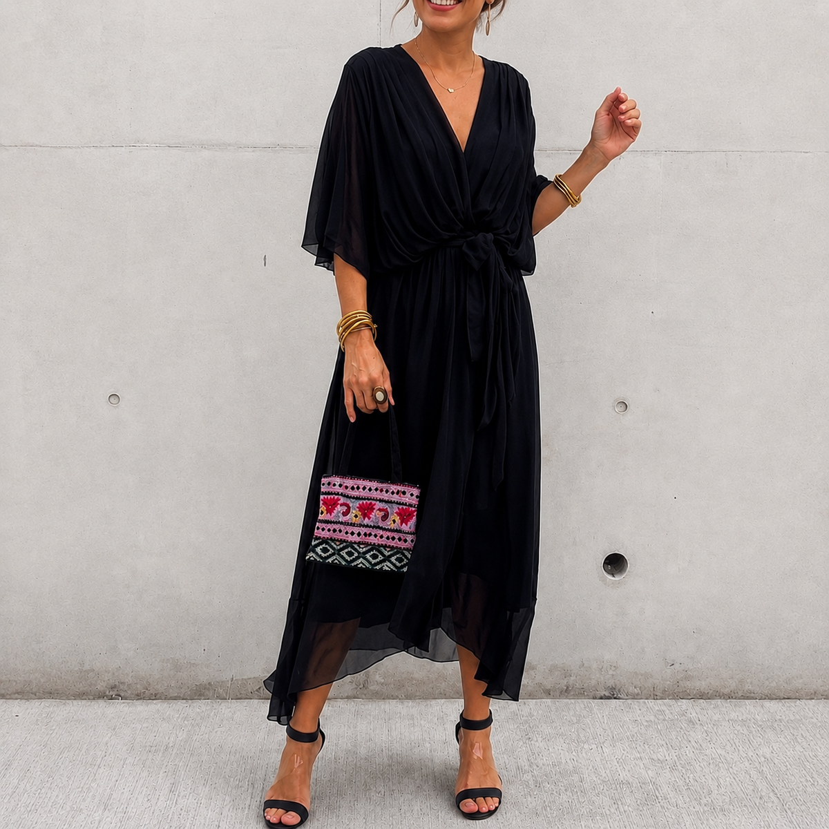Jescah - Vestido Sofisticado con Mangas Murciélago