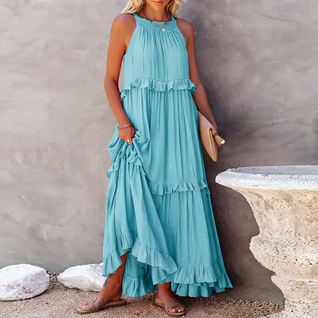 Vessa - Vestido Maxi con Capas Elegante