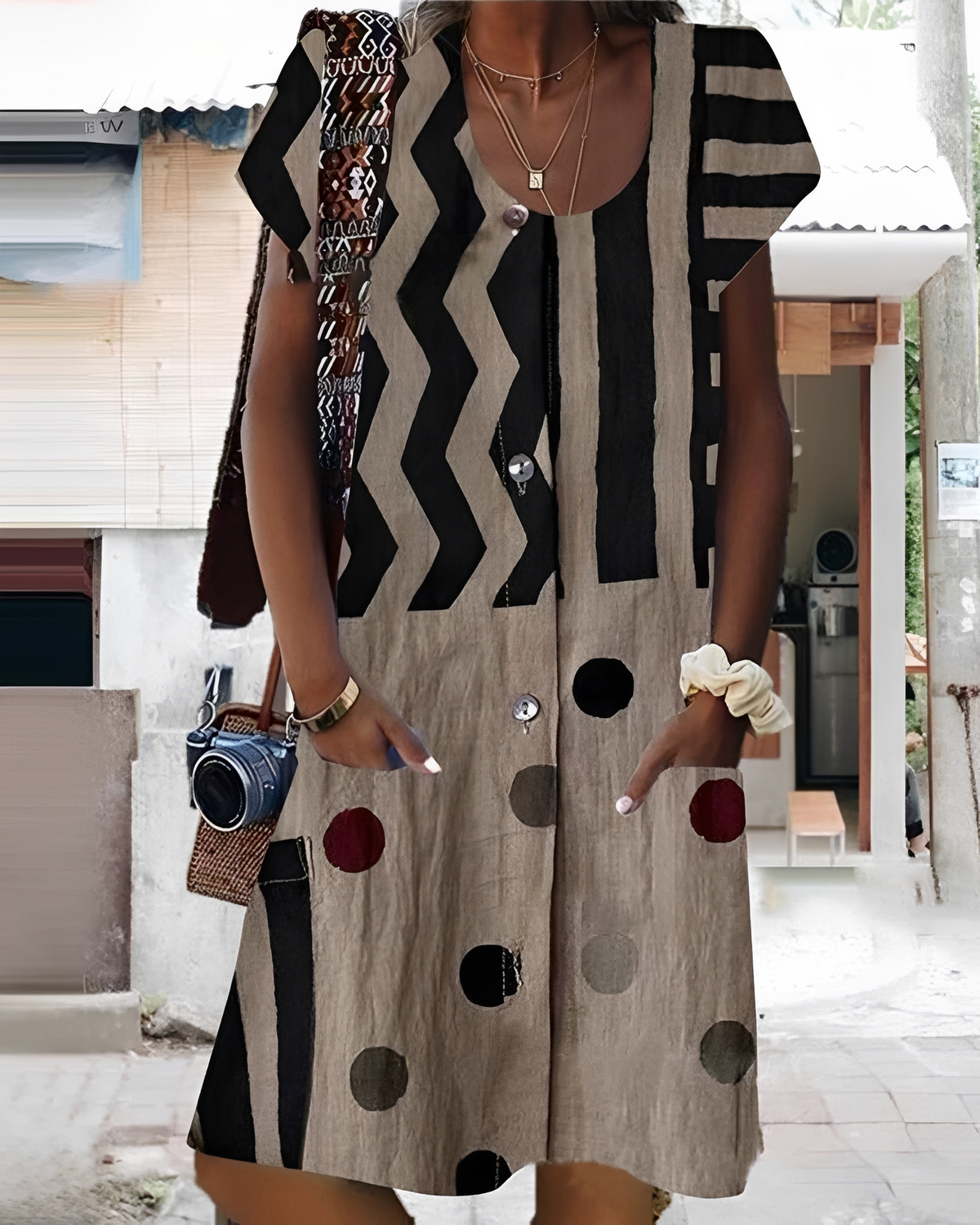 Melinda - Vestido Mini con Botones Atractivo