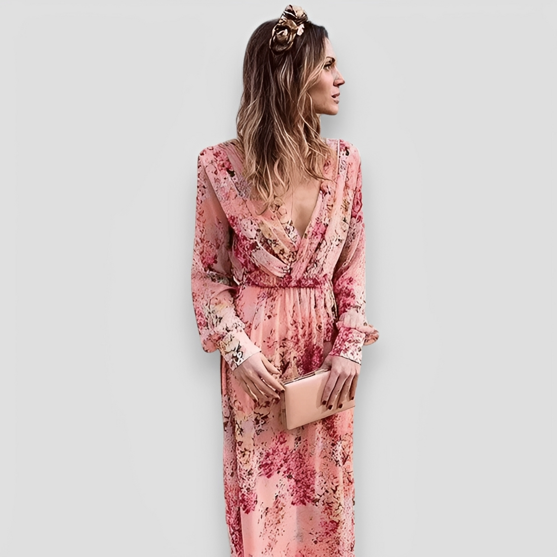 Elanisse - Vestido Maxi con Cuello en V Sofisticado