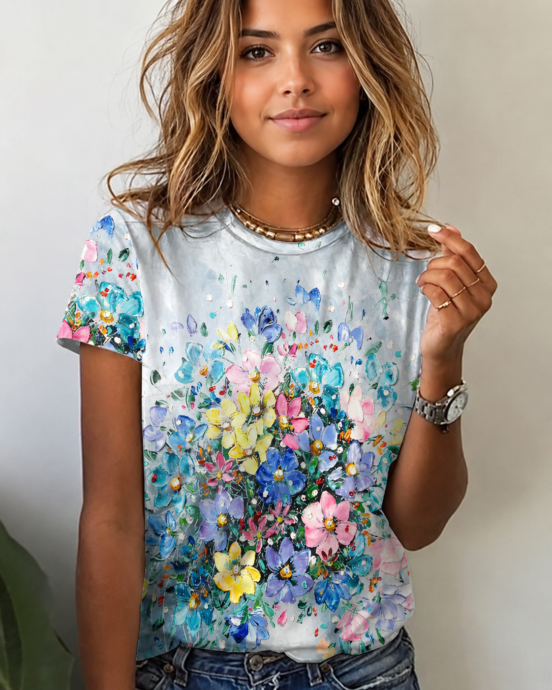 Rajanece - Camiseta Moderna de Cuello Redondo