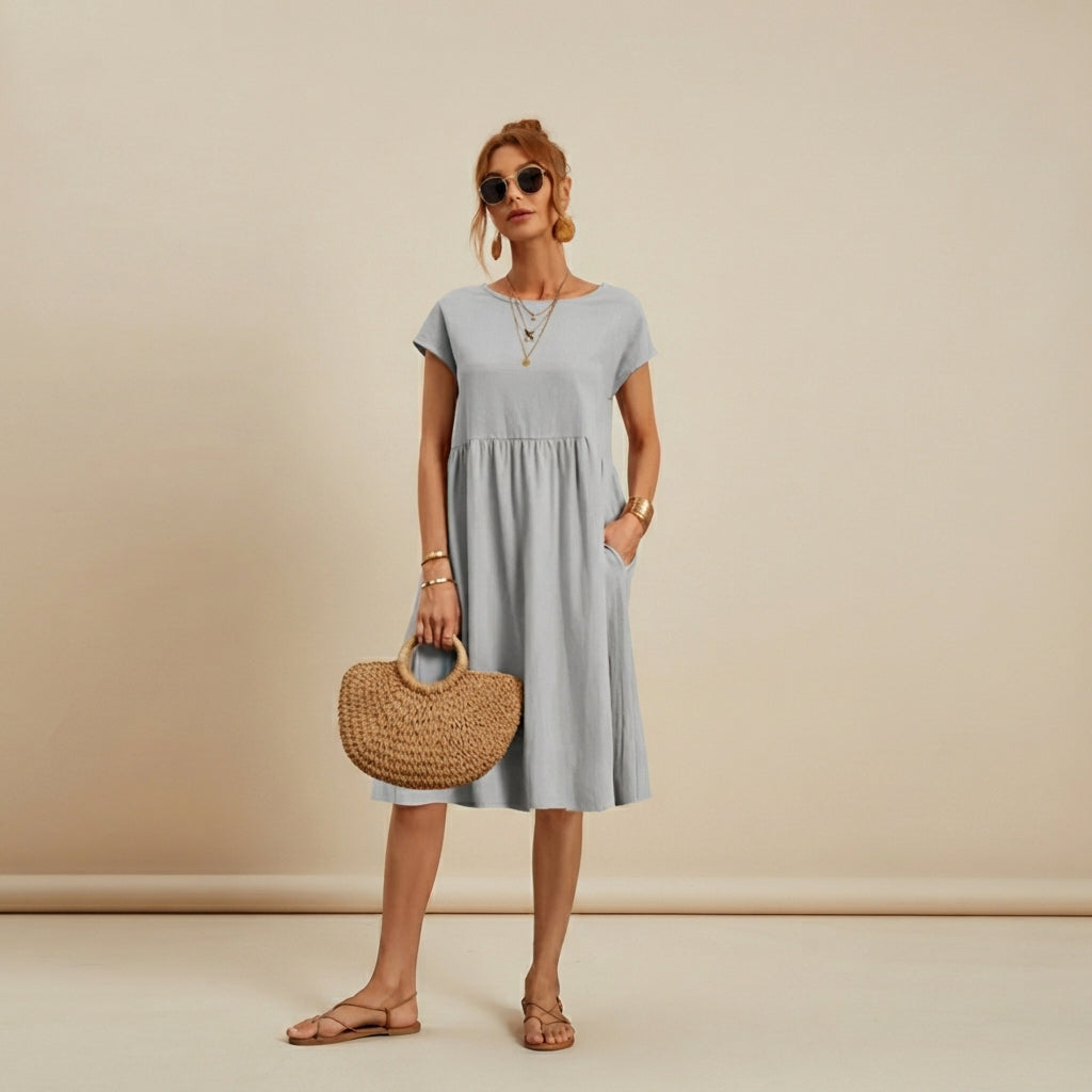 Shamzi - Vestido Midi Sofisticado con Escote Redondo
