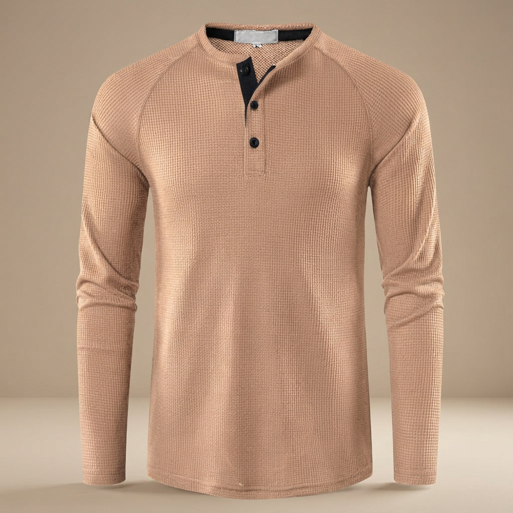 Teifion - Camisa Henley Clásica con textura de Waffle