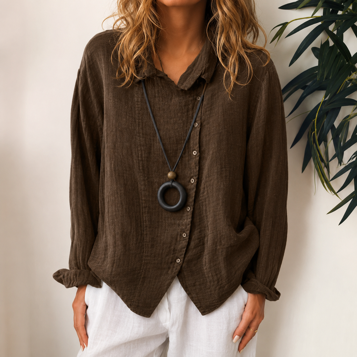 Razieh - Camisa Casual con Botones