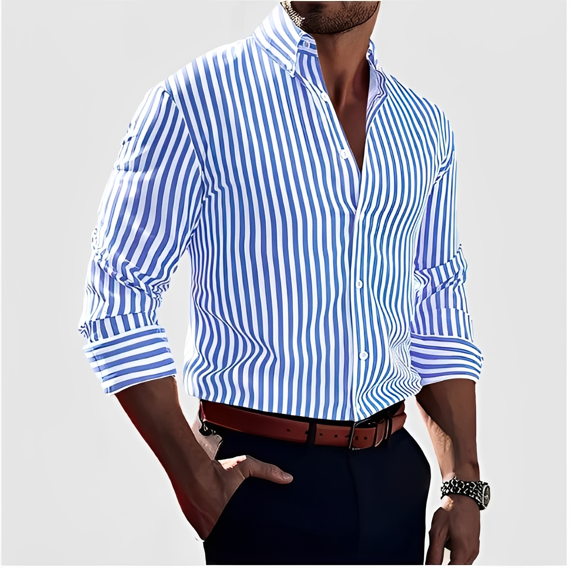 Kelric - Camisa Casual de Rayas con Cierre de Botones