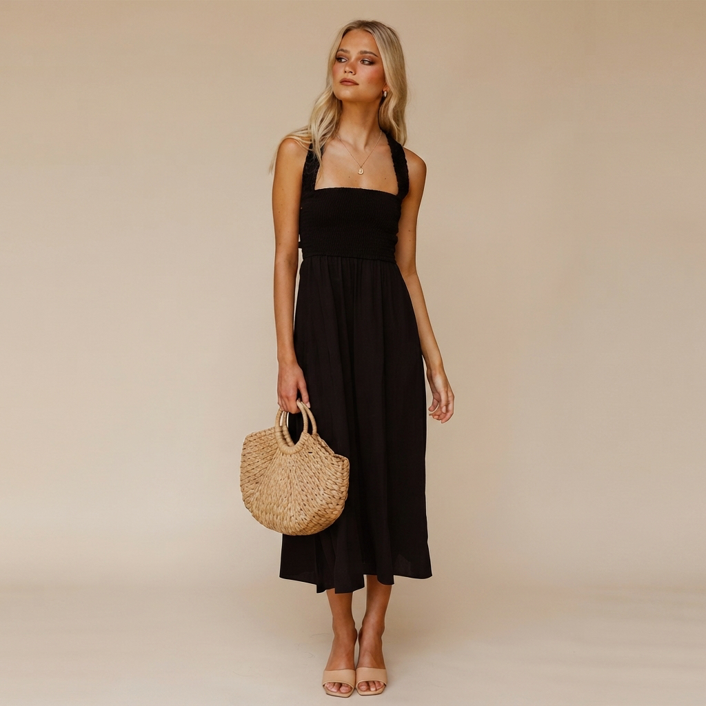 Lena - Vestido Midi Sofisticado con Cuello Cuadrado