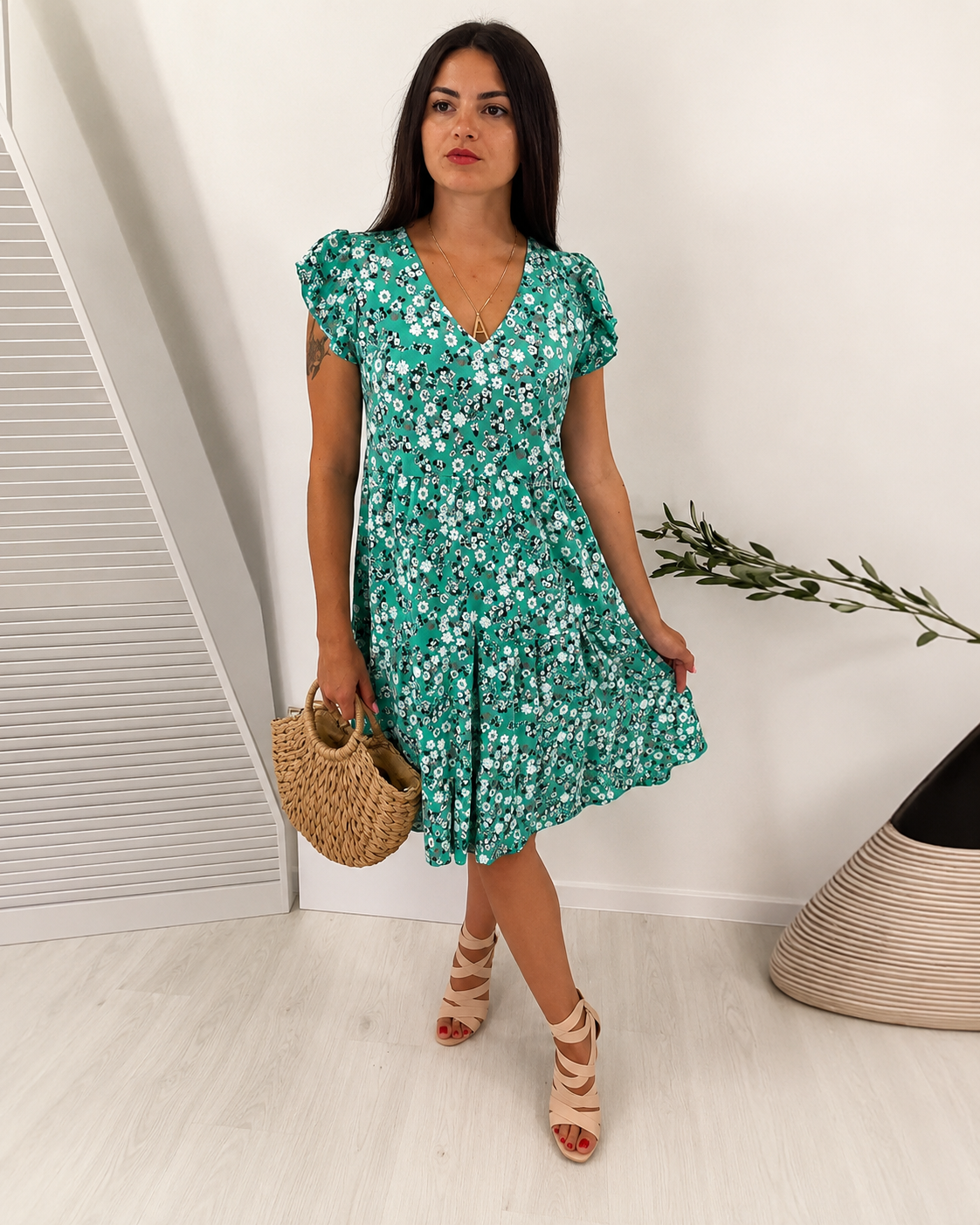 Priscilla - Vestido Midi con Escote en V Sofisticado y Chic