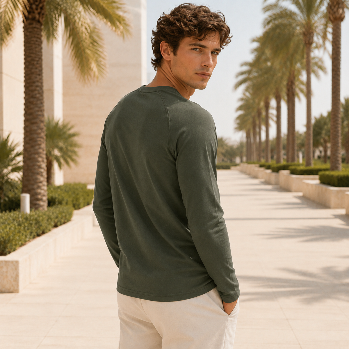 Keyhan - Camiseta Henley de Estilo Tradicional