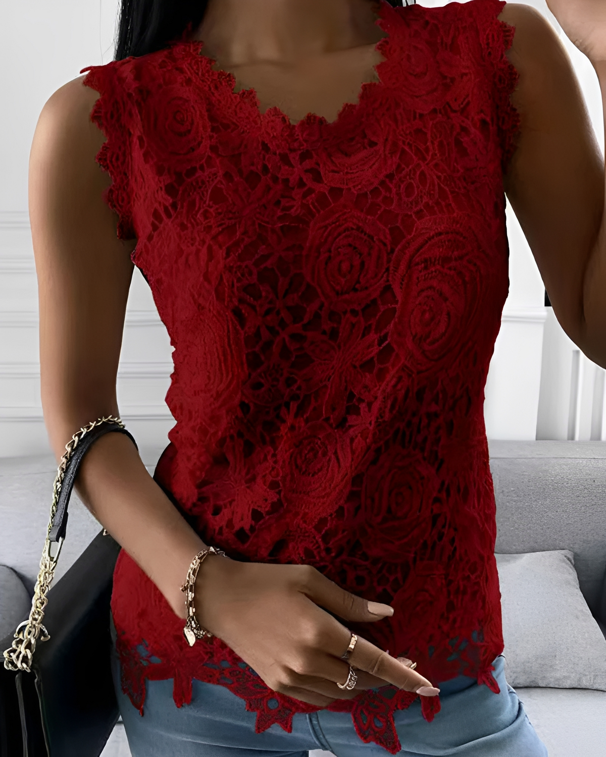 Ebrill - Blusa Elegante de Cuello Redondo