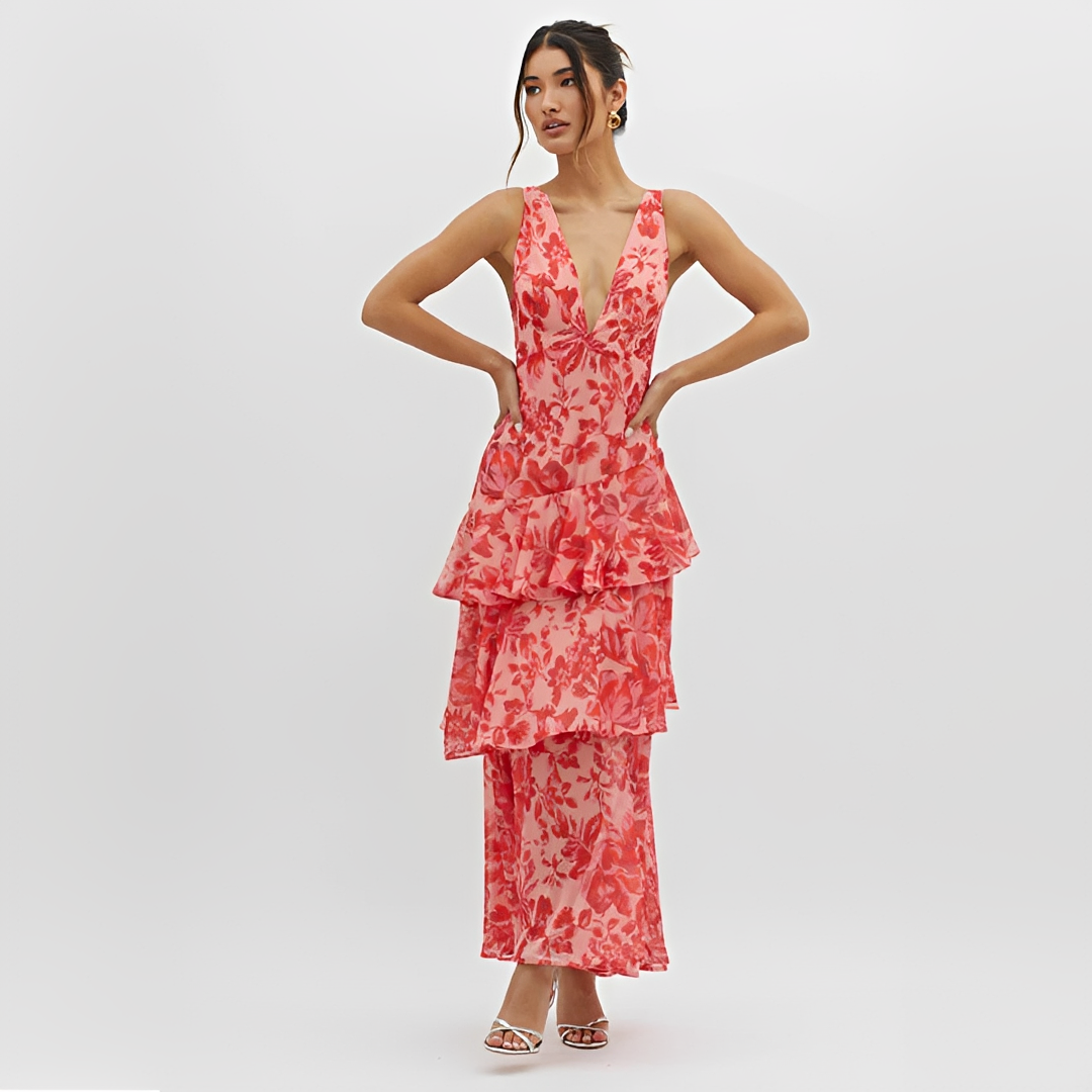 Faye - Vestido Elegante y Fluido con Cuello en V y Espalda Descubierta