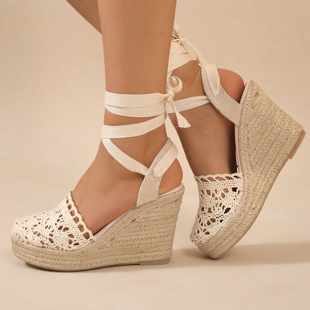 Jeanede - Sandalias Elegantes de Cuña con Cordones