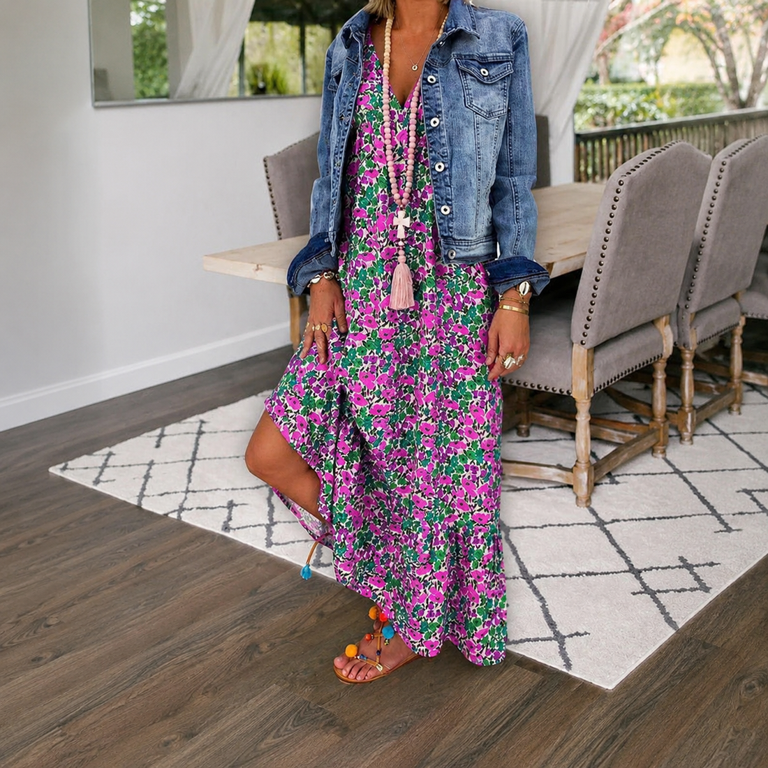 Shalisha - Vestido Bohemio Sofisticado con Escote en V