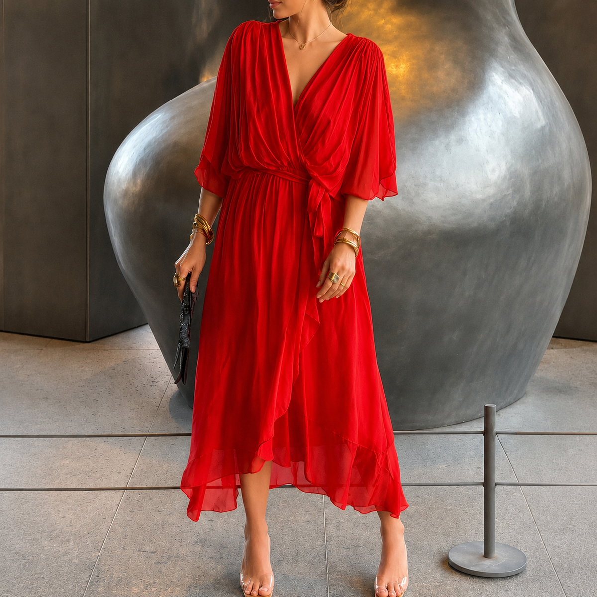 Jescah - Vestido Sofisticado con Mangas Murciélago