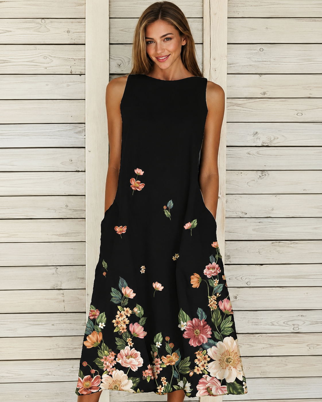 Denique - Vestido Vintage de Largo Medio y Estilo Fluido