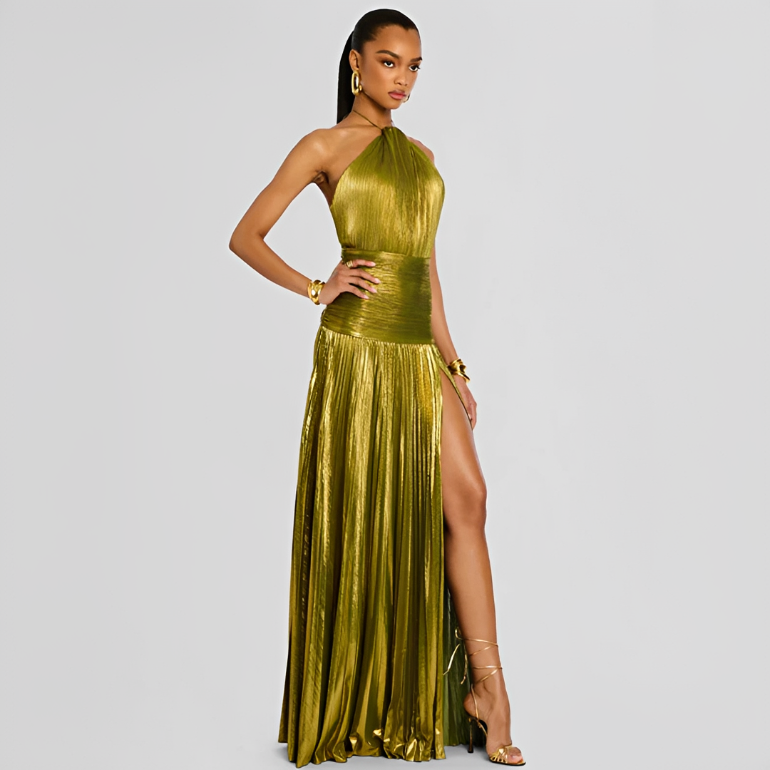 Naira - Vestido Elegante con Pliegues y Abertura