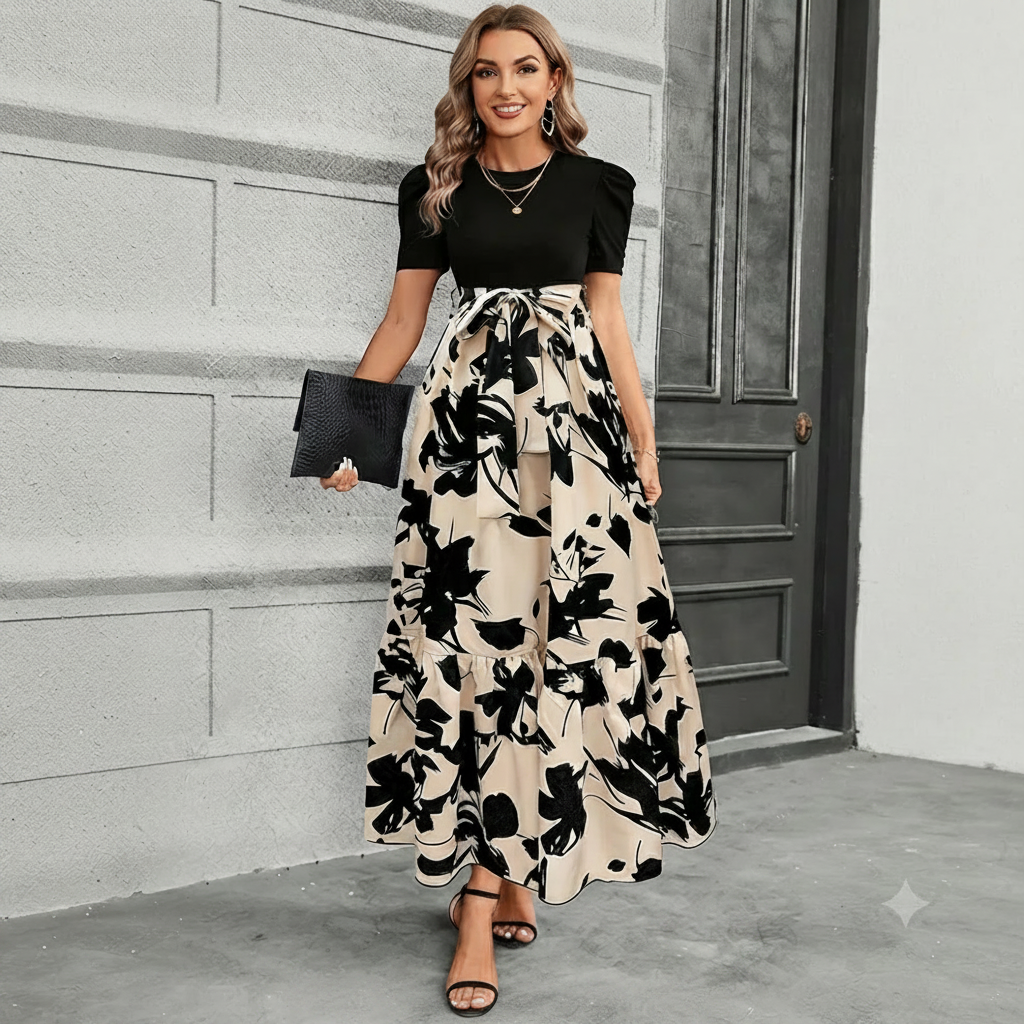 Astrid - Vestido con Falda Floral de Estilo