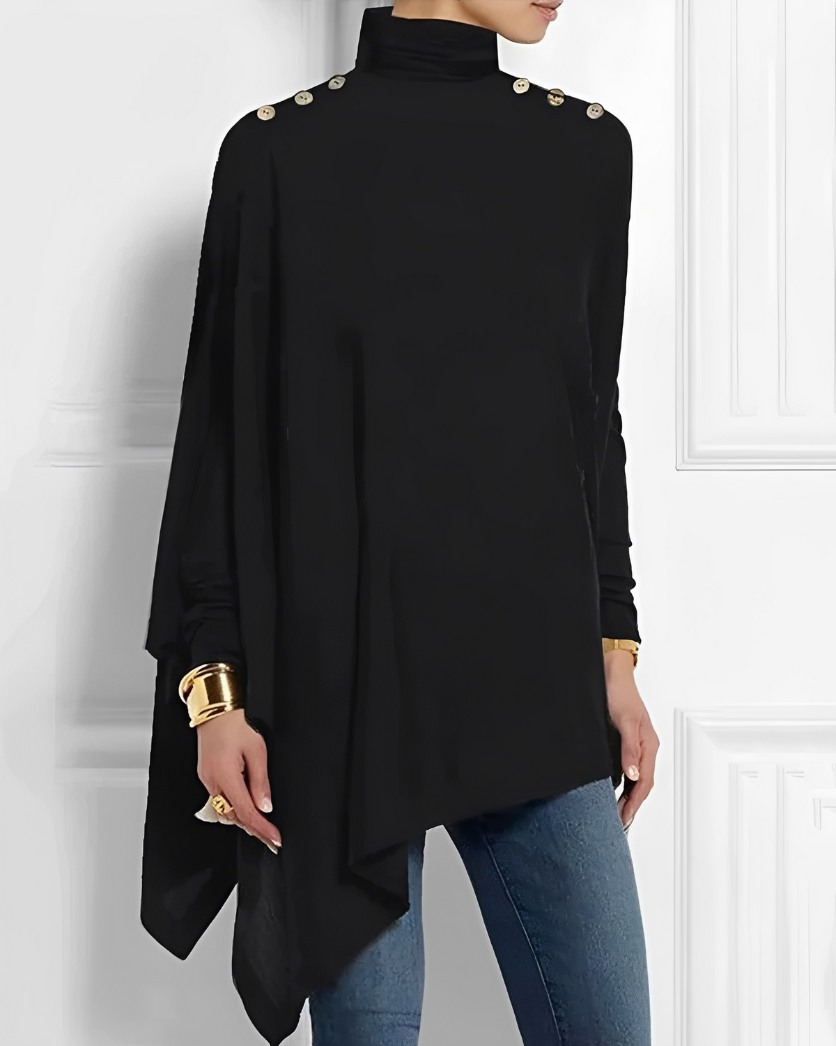 Rhoslyn - Blusa de Cuello Alto Sofisticada