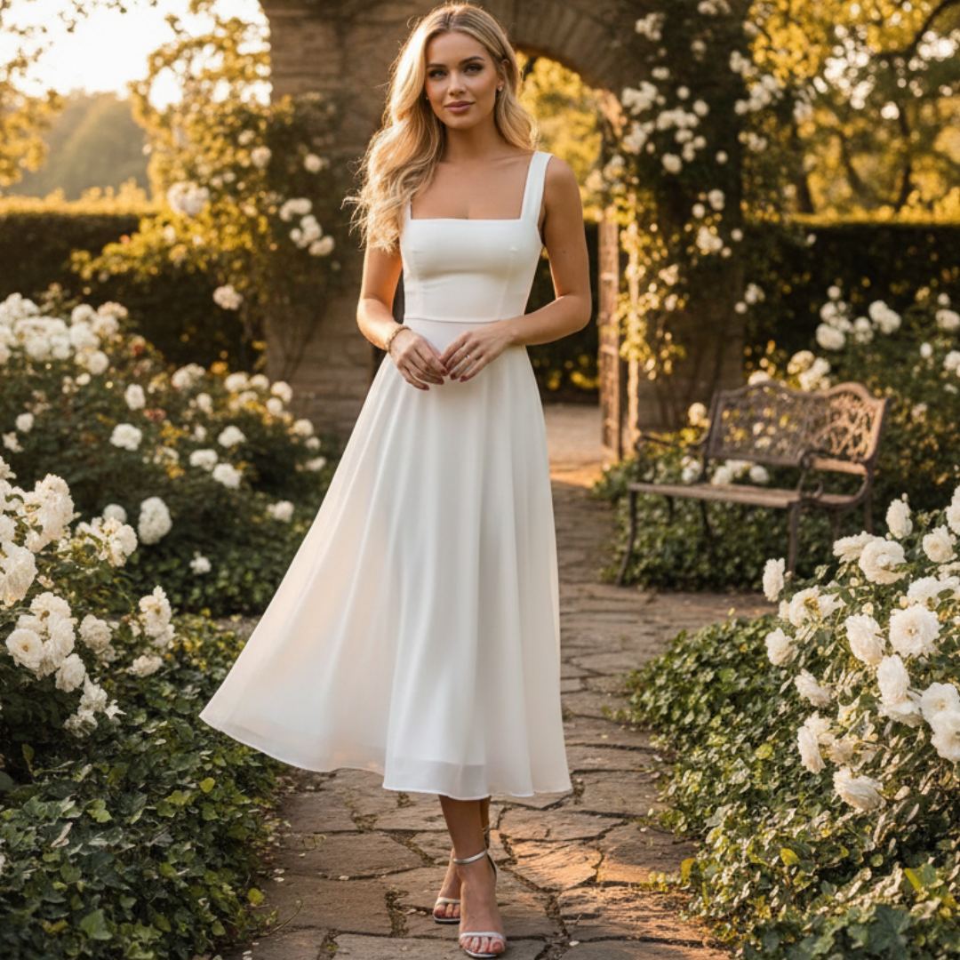 Daniela - Vestido Midi Elegante con Cuello Cuadrado