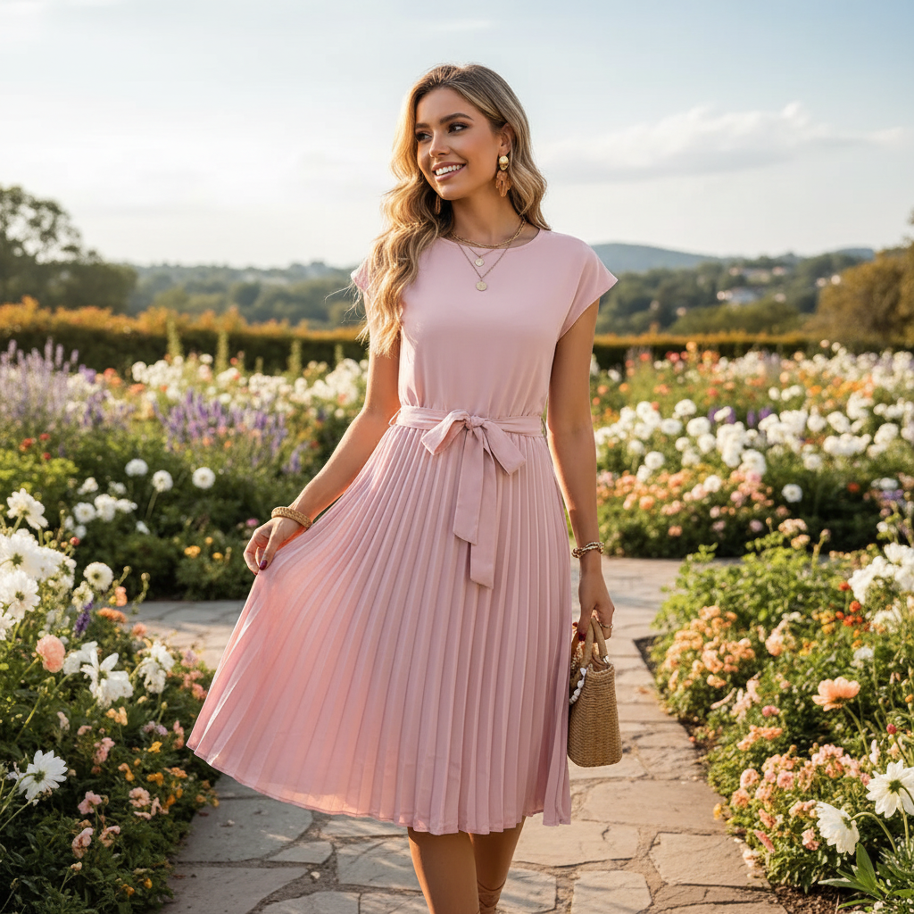 Jelica - Vestido Midi Elegante con Pliegues