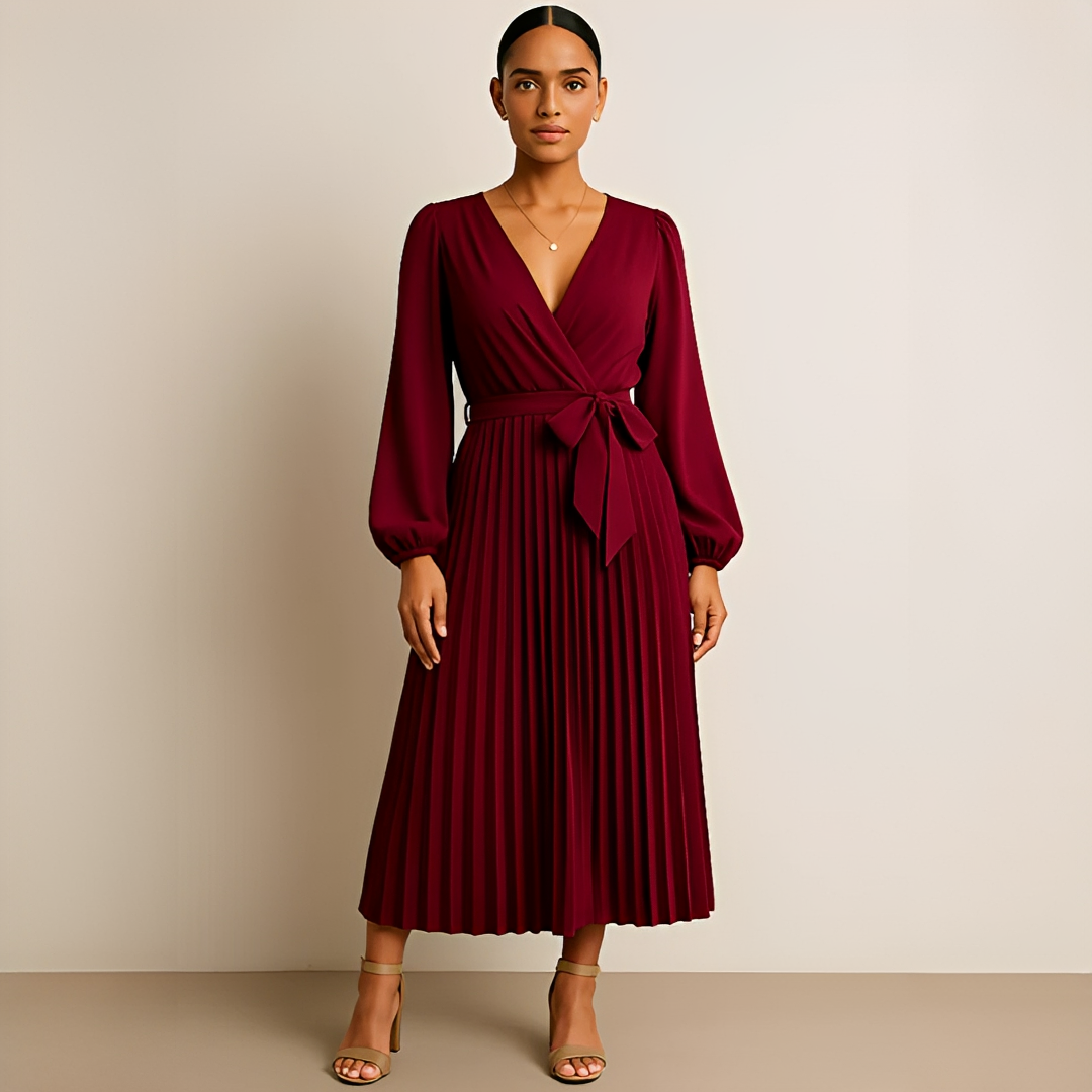 Naomi - Vestido Sofisticado con Pliegues y Escote Cruzado en V