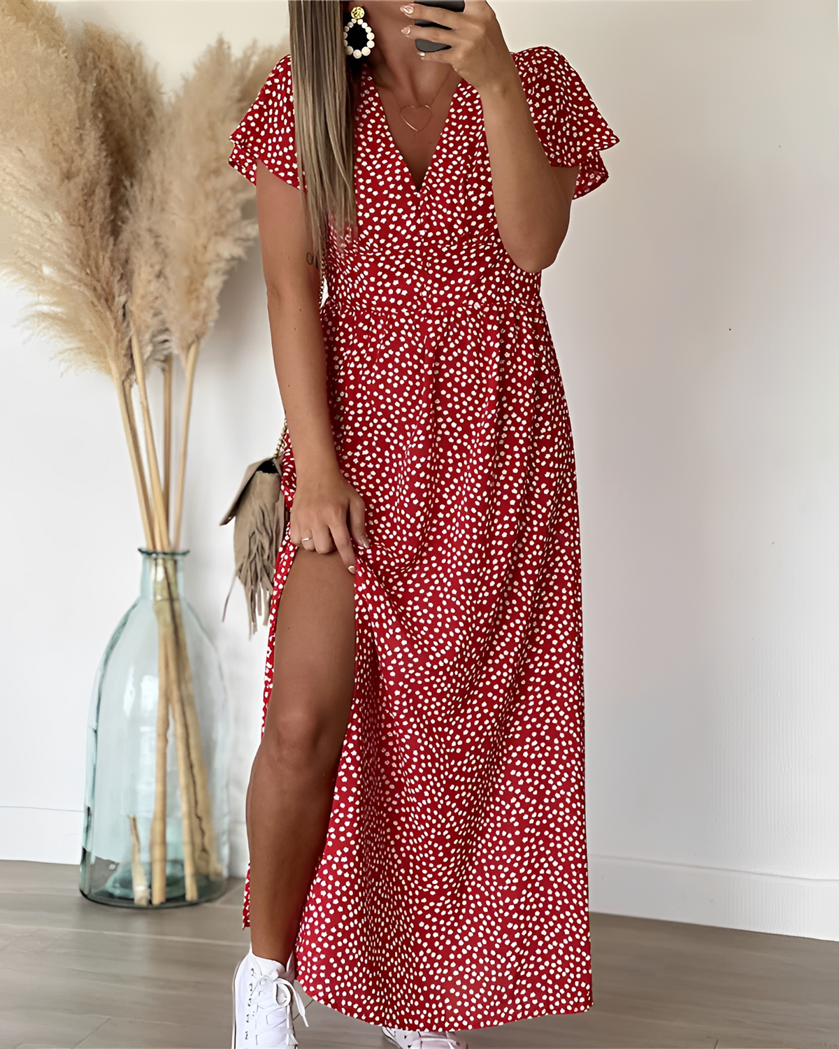 Marion - Vestido Con Estilo con Cuello en V y Abertura