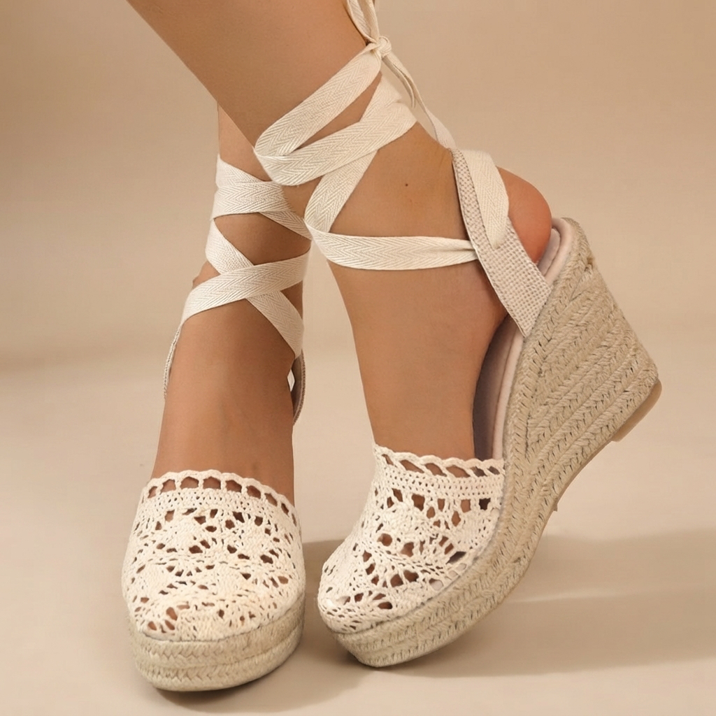 Jeanede - Sandalias Elegantes de Cuña con Cordones