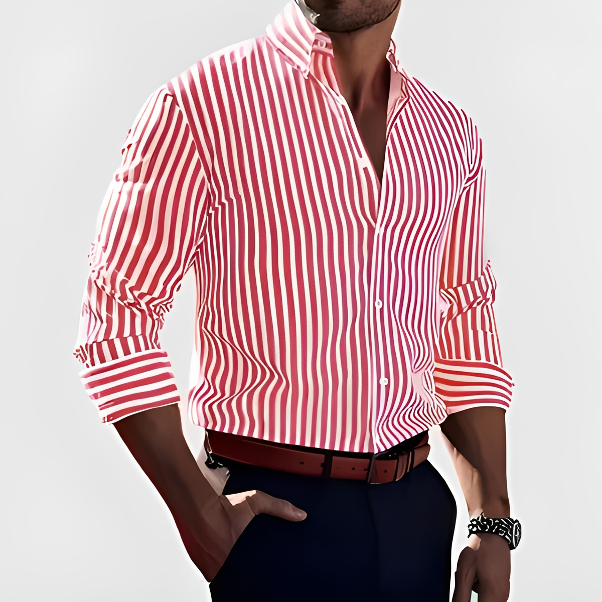 Kelric - Camisa Casual de Rayas con Cierre de Botones