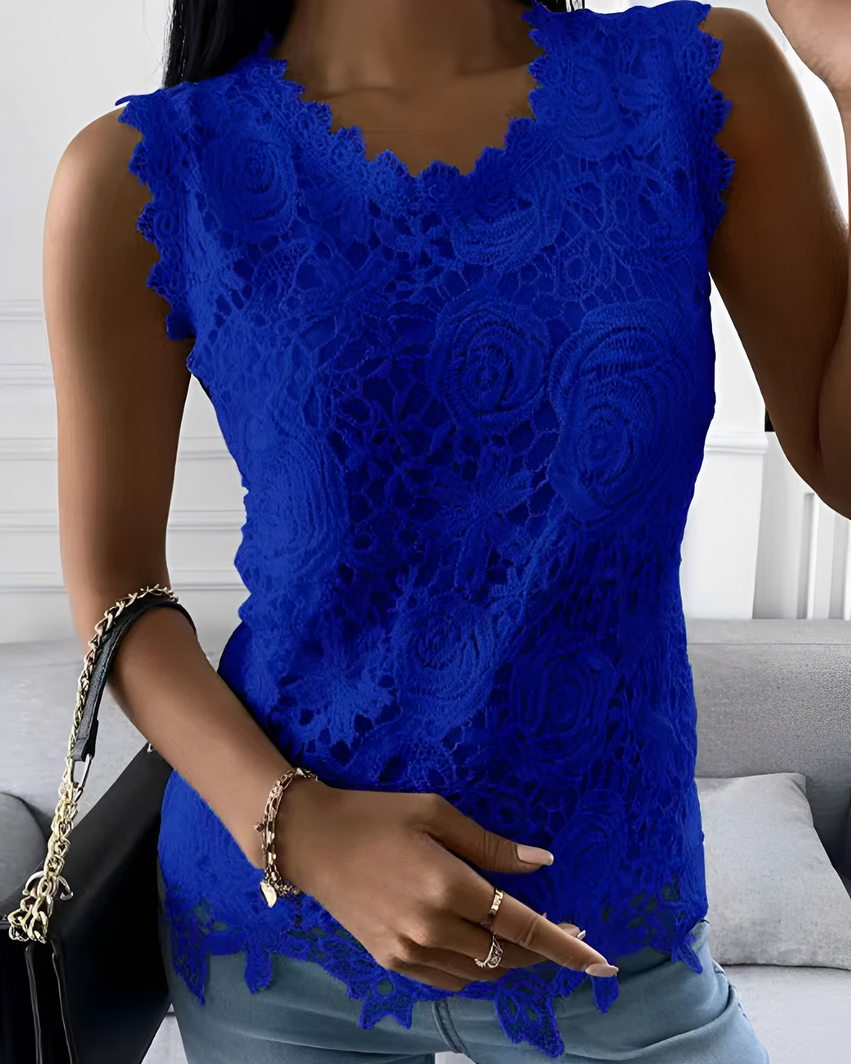 Ebrill - Blusa Elegante de Cuello Redondo