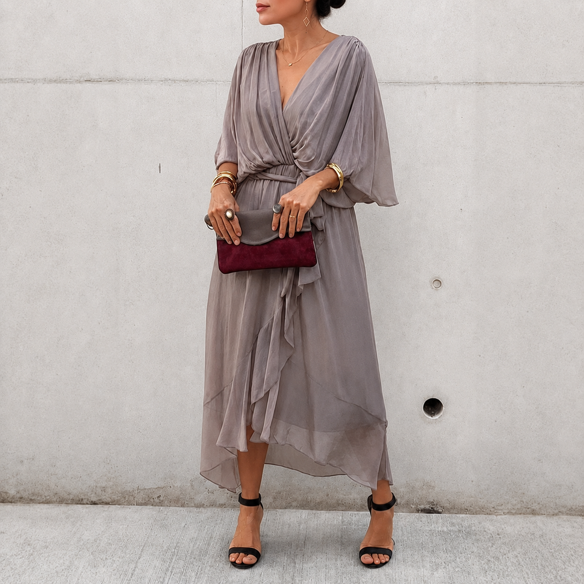 Jescah - Vestido Sofisticado con Mangas Murciélago