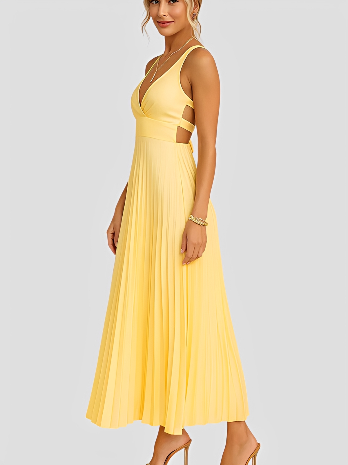 Anjanae - Vestido Sofisticado con Pliegues y Escote en V