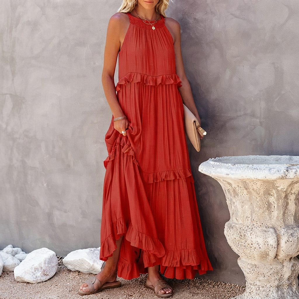 Vessa - Vestido Maxi con Capas Elegante