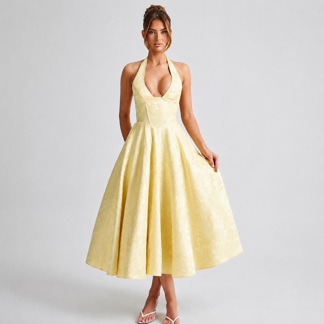 Dahlia - Vestido Formal sin Mangas con Cuello Halter en V