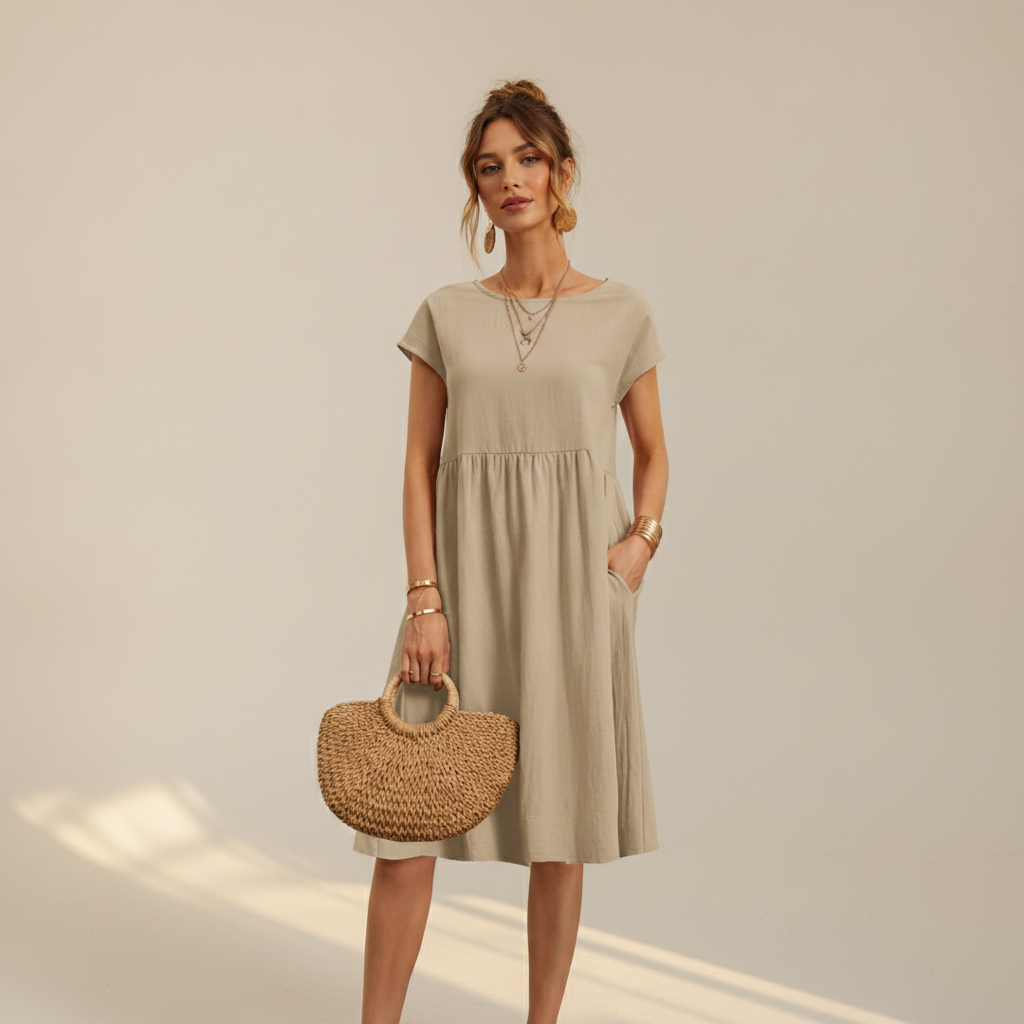 Nubia - Vestido Midi Elegante con Cuello Circular