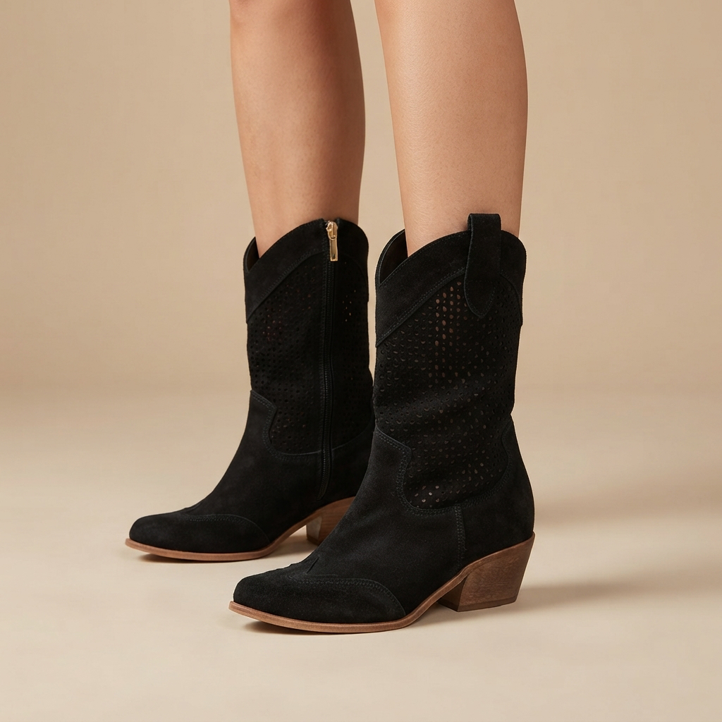 Jamie - Botas de Tacón con Costuras Decorativas