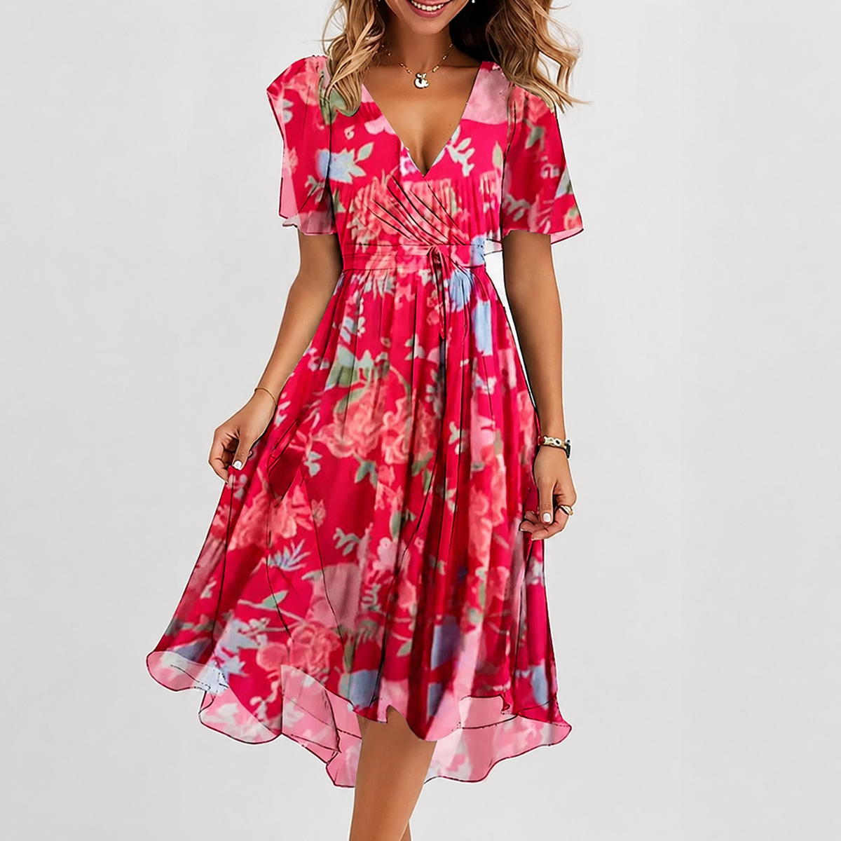 Luella - Vestido Midi Suave con Cuello en V