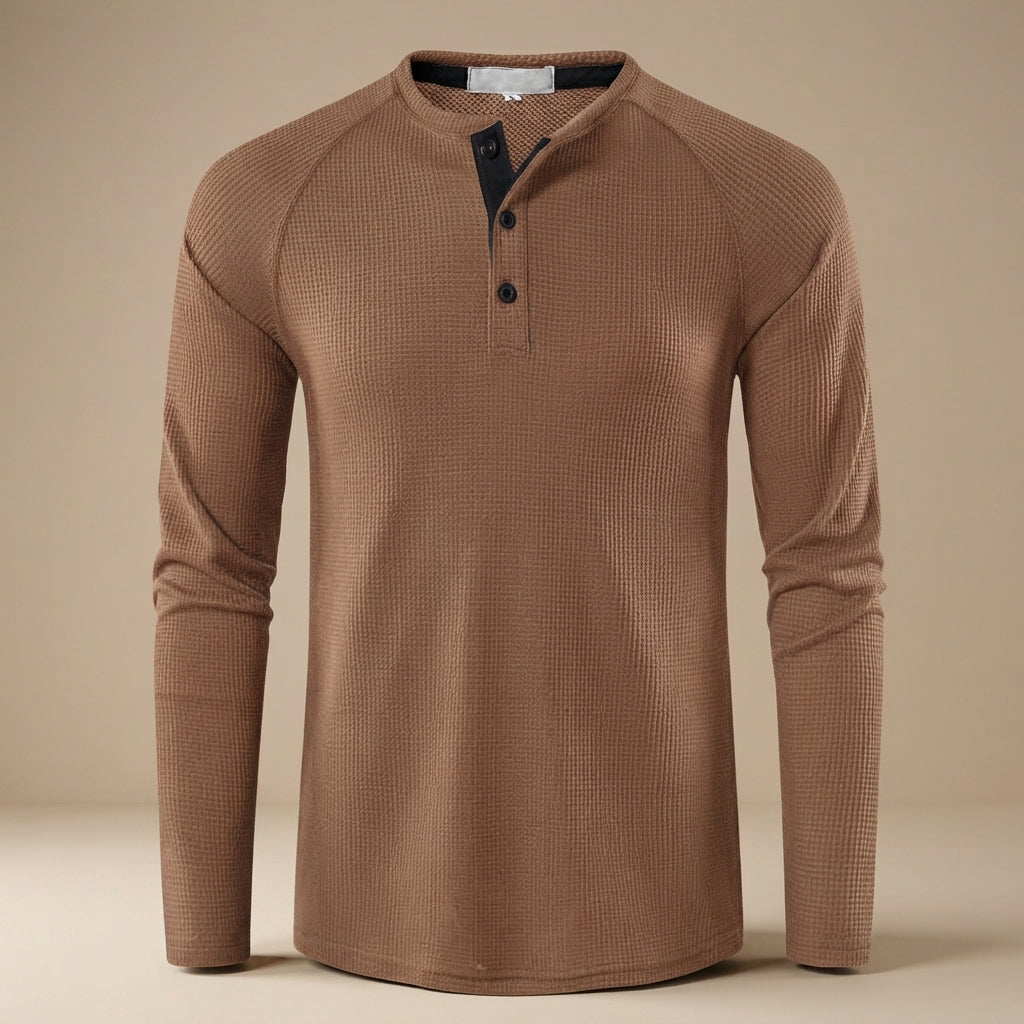 Teifion - Camisa Henley Clásica con textura de Waffle