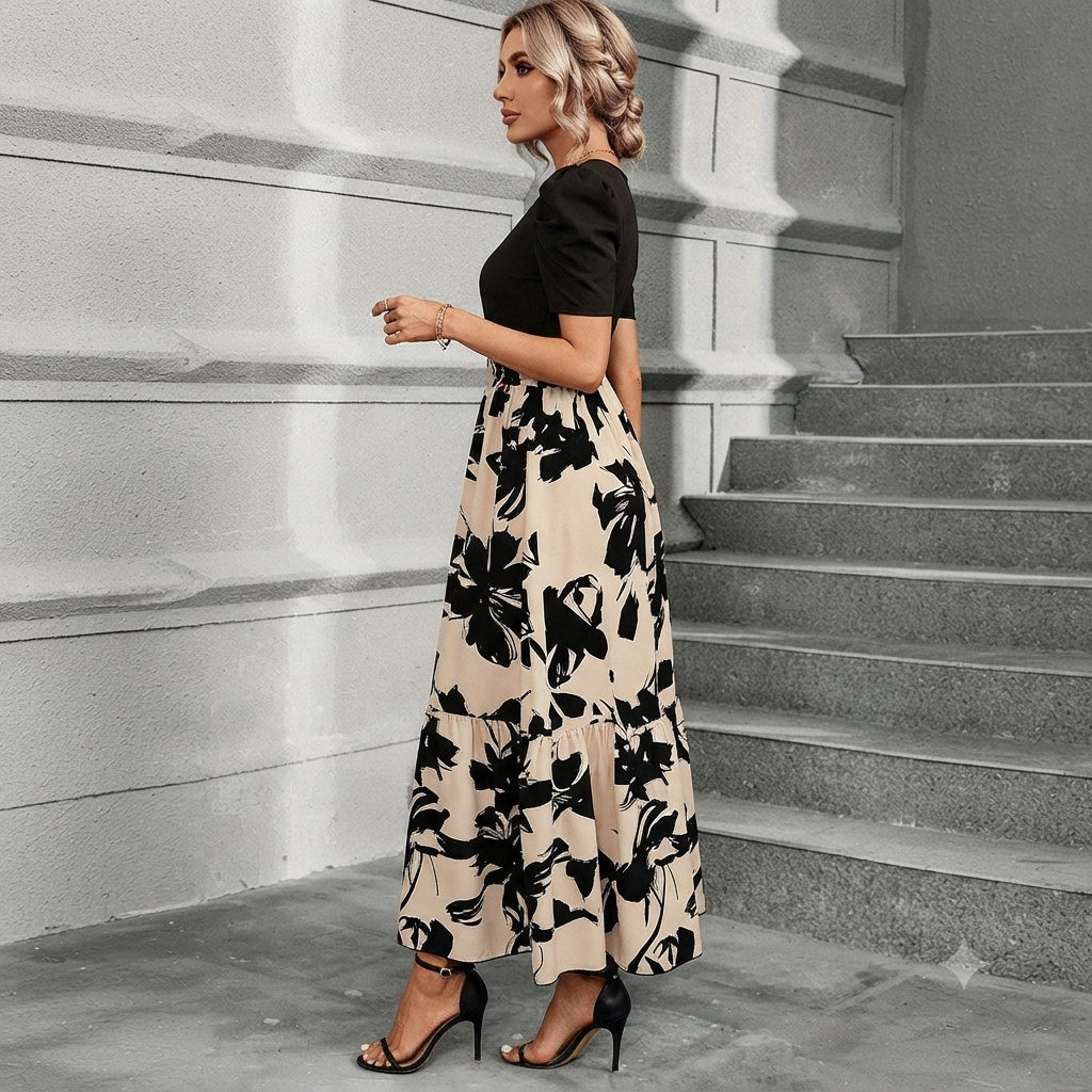 Astrid - Vestido con Falda Floral de Estilo