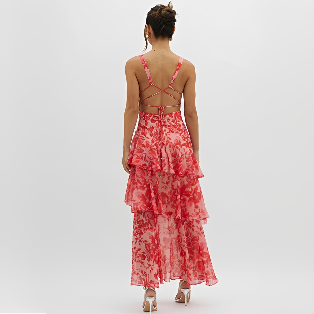 Faye - Vestido Elegante y Fluido con Cuello en V y Espalda Descubierta