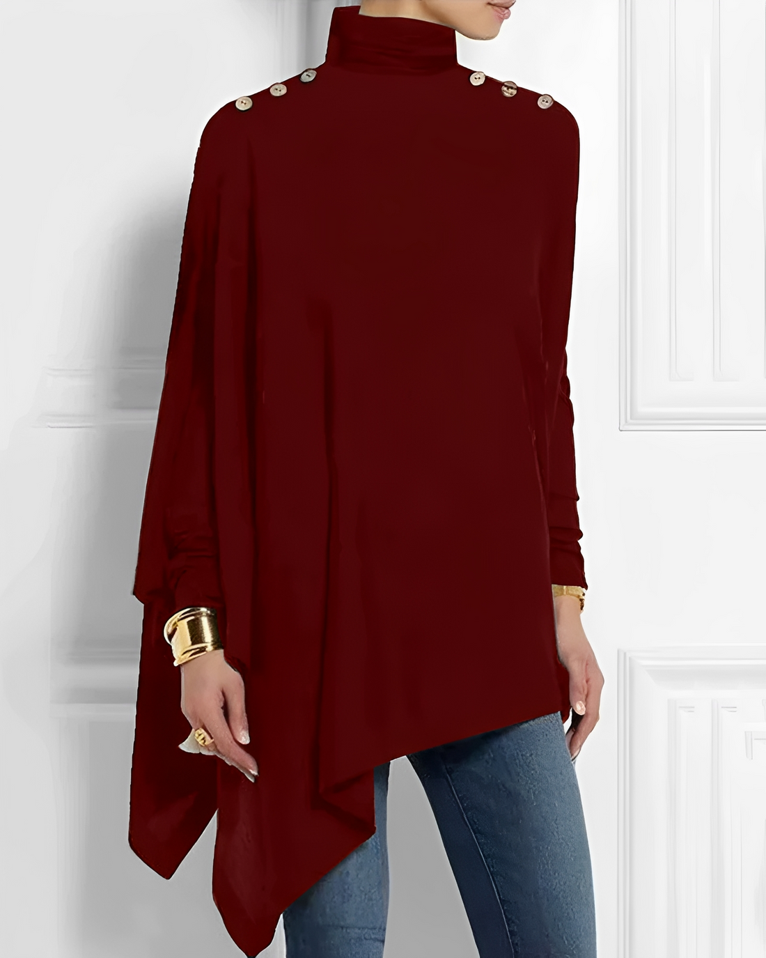 Rhoslyn - Blusa de Cuello Alto Sofisticada